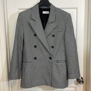 Mango MNG Houndstooth Check Print Double-Breasted Blazer Size S in Black&White